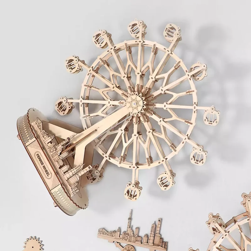 Custom Adult Children 3D DIY Jigsaw Game Assembly Model Educational Toy Ferris Wheel 3D Wooden Puzzle Wood Craft