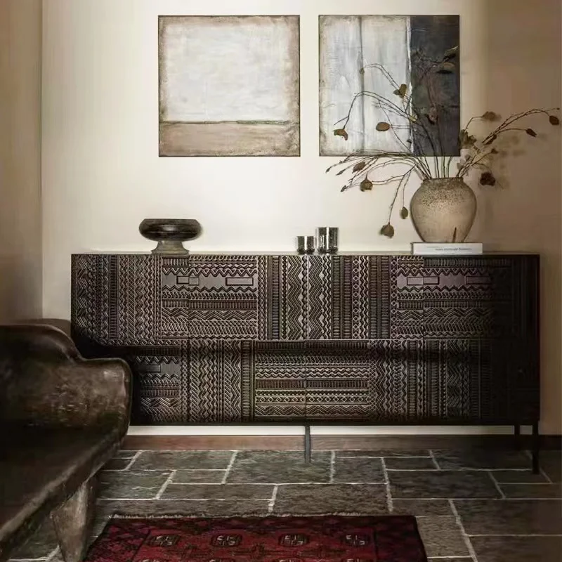 Minimal Dinner Side Cabinet Nordic Solid Wood Carved Medieval Gateway Cabinet Lockers Light Luxury Household