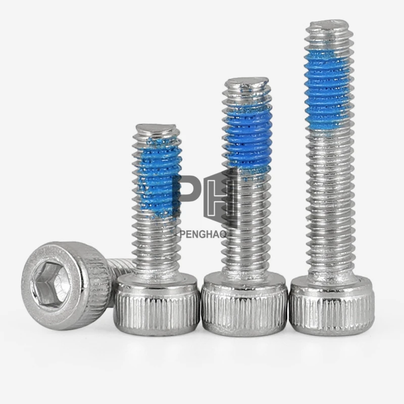 304 Stainless Steel Hex Socket Screws DIN912 M3 M4 M5 M6 M8 with Nylon Patch Blue Nylock DIN933 Fasteners