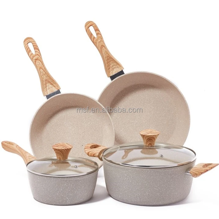 Cookware Sets Granite Coating 6pieces Set Forged Aluminum Marble Non Stick Coating Bakelite Handle with Wooden Silicon Coating