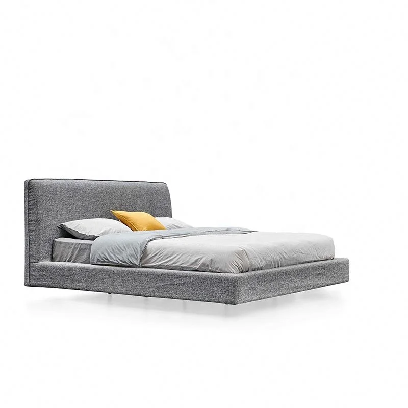 Элегантная кровать размера «King-Size» серая ткань для