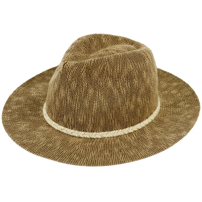 Женская вязаная шляпа из 100% полиэстера с декоративной лентой, шляпа Федора