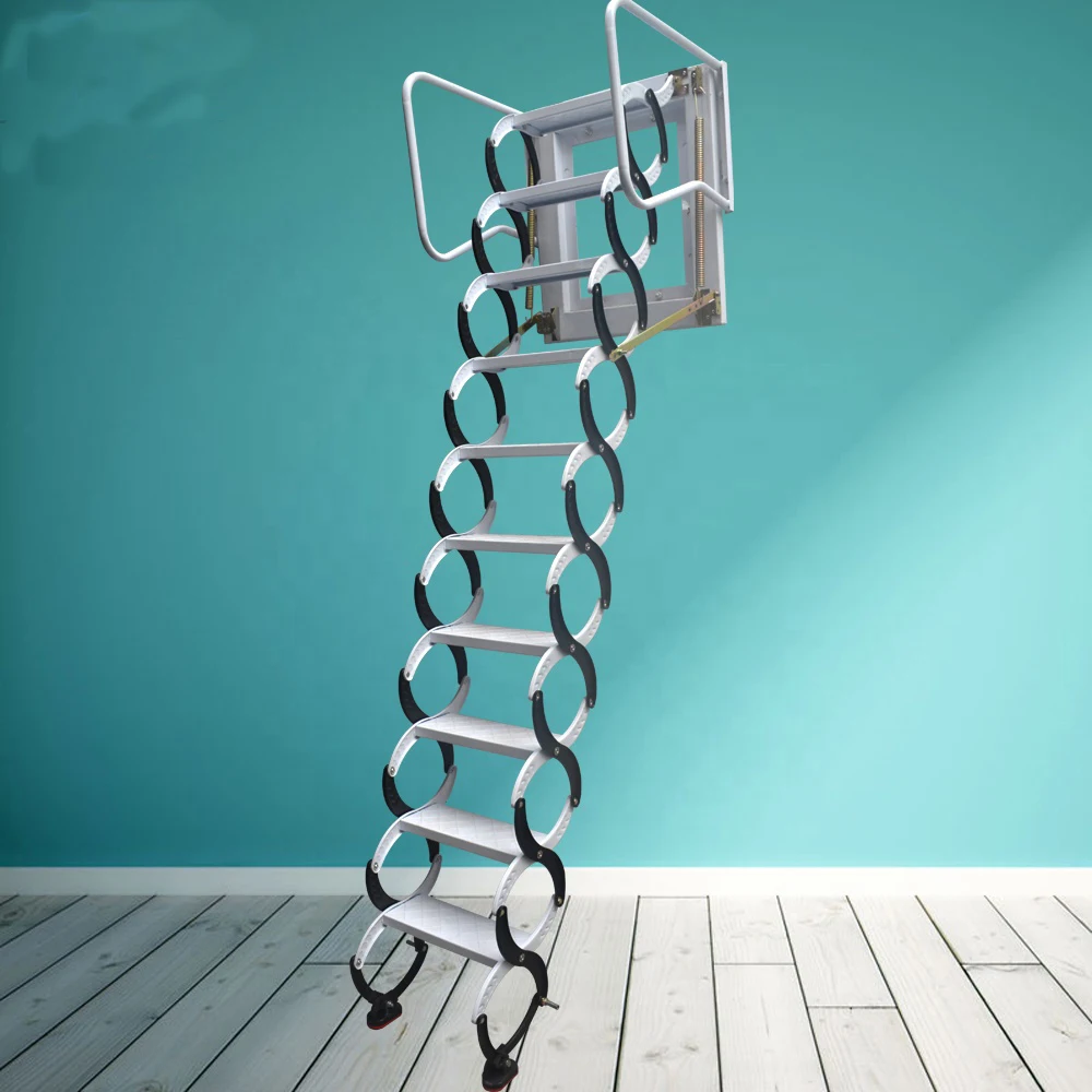 Customized Retractable Telescopic Loft Access Ladder On Vertical With Panel