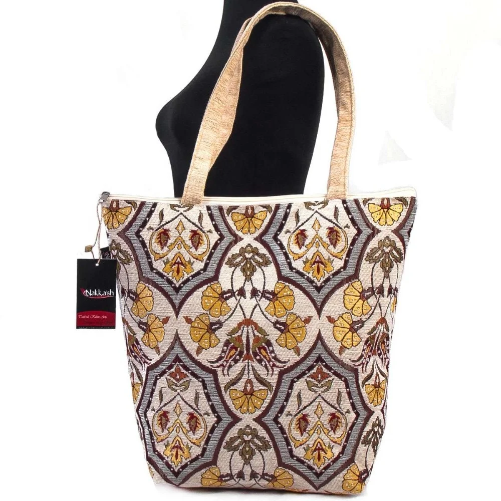 Turkish Kilim Pattern Bag With Chenille Fabric