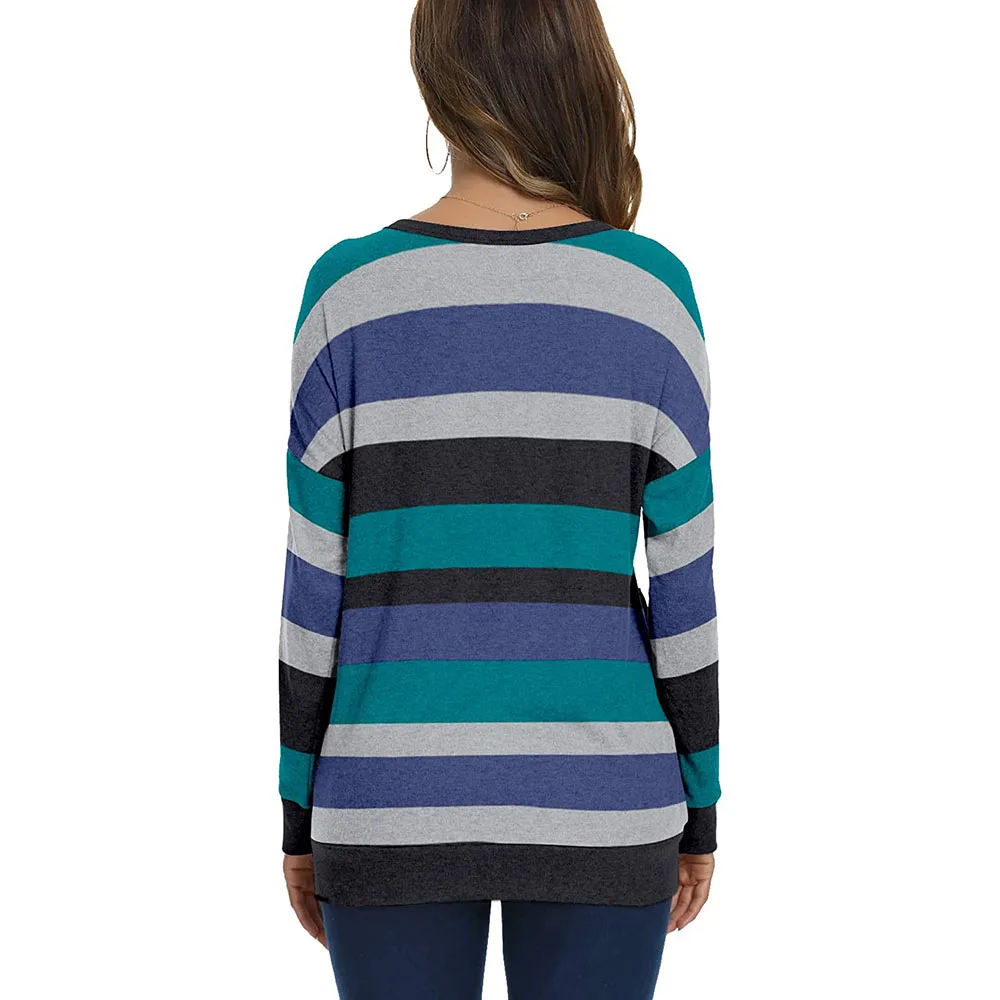 Shinesia женские футболки больших размеров с длинным рукавом, в цветную полоску; 2 боковых кармана свободные легкие модные повседневные футболки на заказ