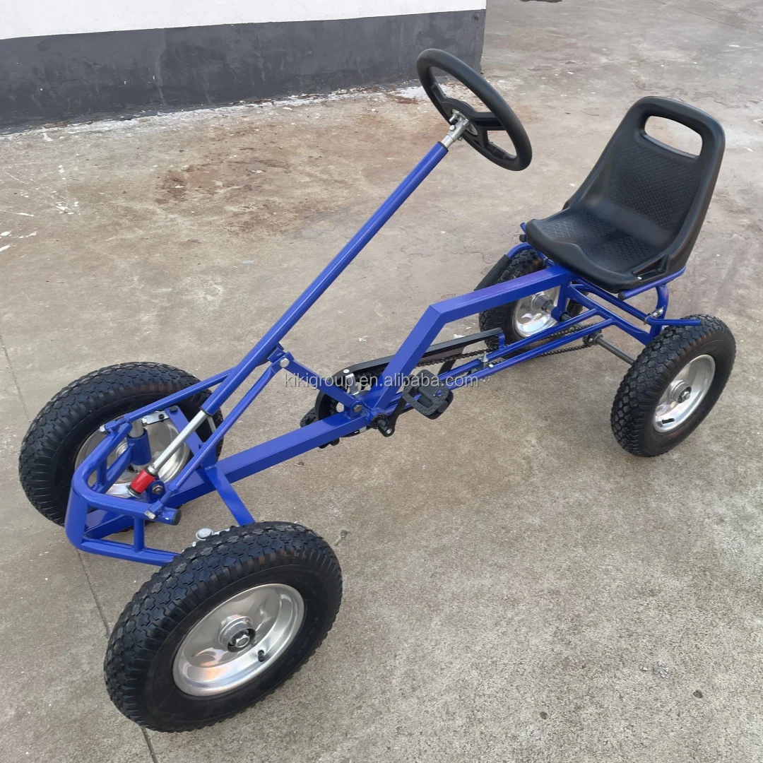 Amusement park game zone blue color four wheel heavy duty pedal baby racing go karts frame for 3-12 ages