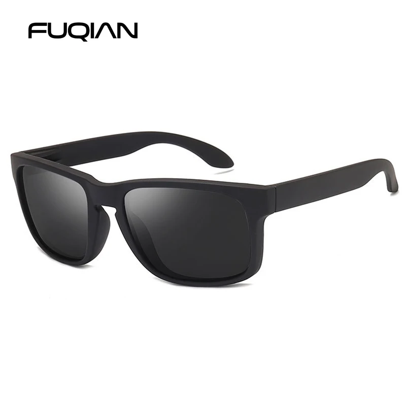 FUQIAN Fashion Square Elastic Paint Soft Matt  Polarized Women Men Sunglasses Stylish Black Sport Mirror Shades UV400