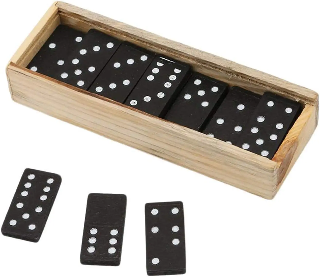 Dominoes Set,Classic Board Games, Double 6 Dominoes Family Games for Kids, Standard Dominoes Set 28 Tiles with Wood Case,Black