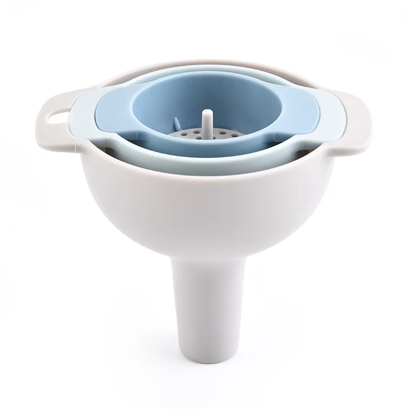 Kingwise 4 in 1 Food level Nested Kitchen Plastic Oil Funnel Set with Removable Filter for Injection Filtration Funnel Use