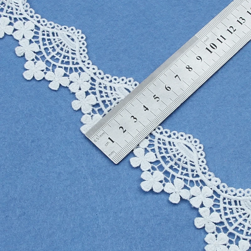 Factory high quality white African polyester trimming wave embroidery lace trim for wedding party dress border decoration