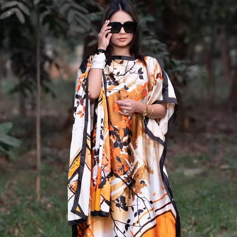 Hot Selling Elegant Silk Islamic Robe Ethnic Style Burqa Dress Abayas for Women Muslim