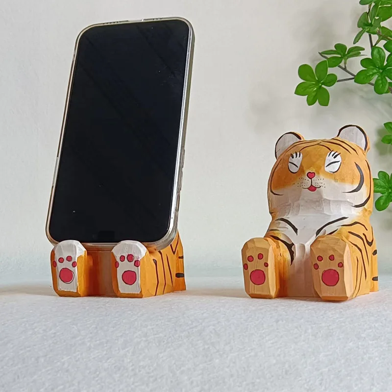 Симпатичная игрушечная подставка для телефона ручной работы деревянная фигурка тигра игрушки животных Анима деревянный тигр держатель мобильного