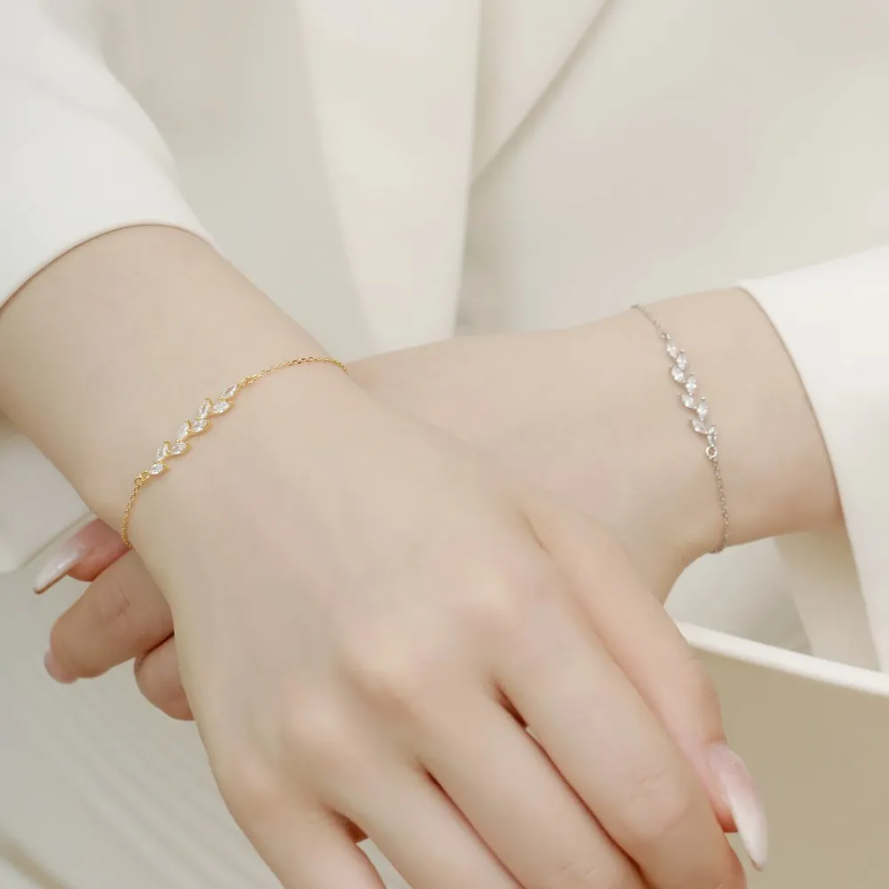 Dylam Tennis Bracelets for Women Ladies Teens Girls Leaf 5A Cubic Zirconia CZ Dainty Classic Adjustable Tennis Charm Bracelet