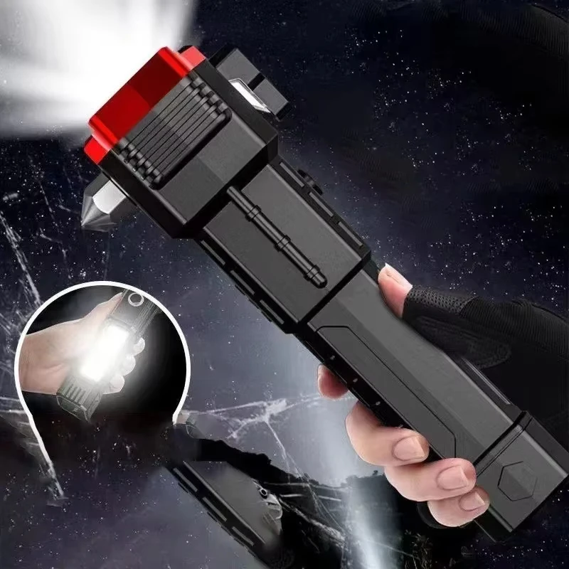 Outdoor LED Torch light COB Car Window Breaker Safety Tools USB Cable Rechargeable Camping Waterproof Flashlight