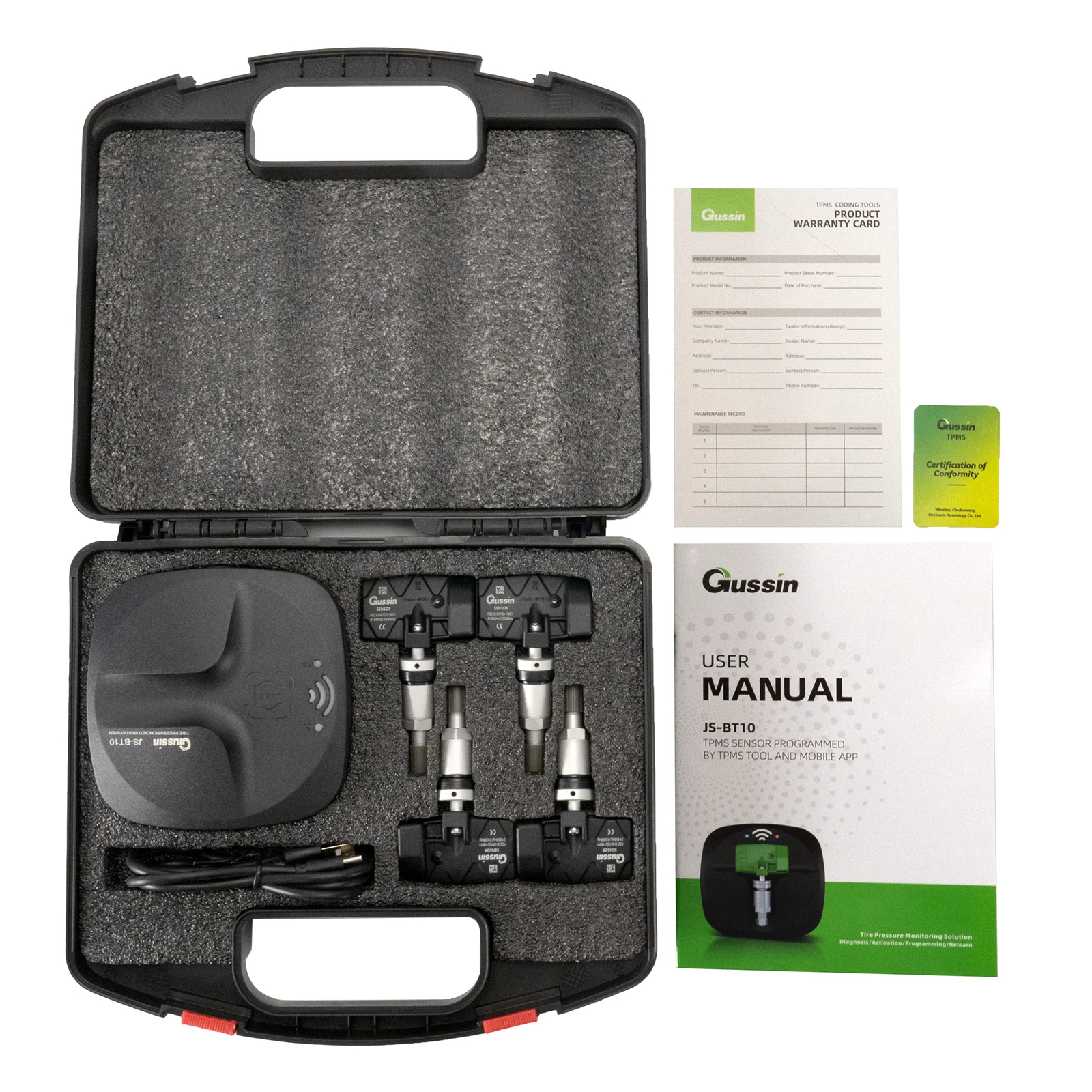 Gussin mobile app programming tpms monitor sensor 315 433mhz programmable system by phone 4pcs and 1 trigger