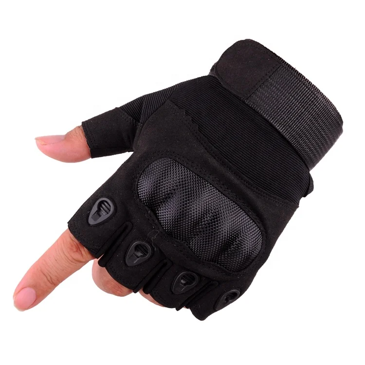Cloth shell half finger black tactical gloves with knuckles