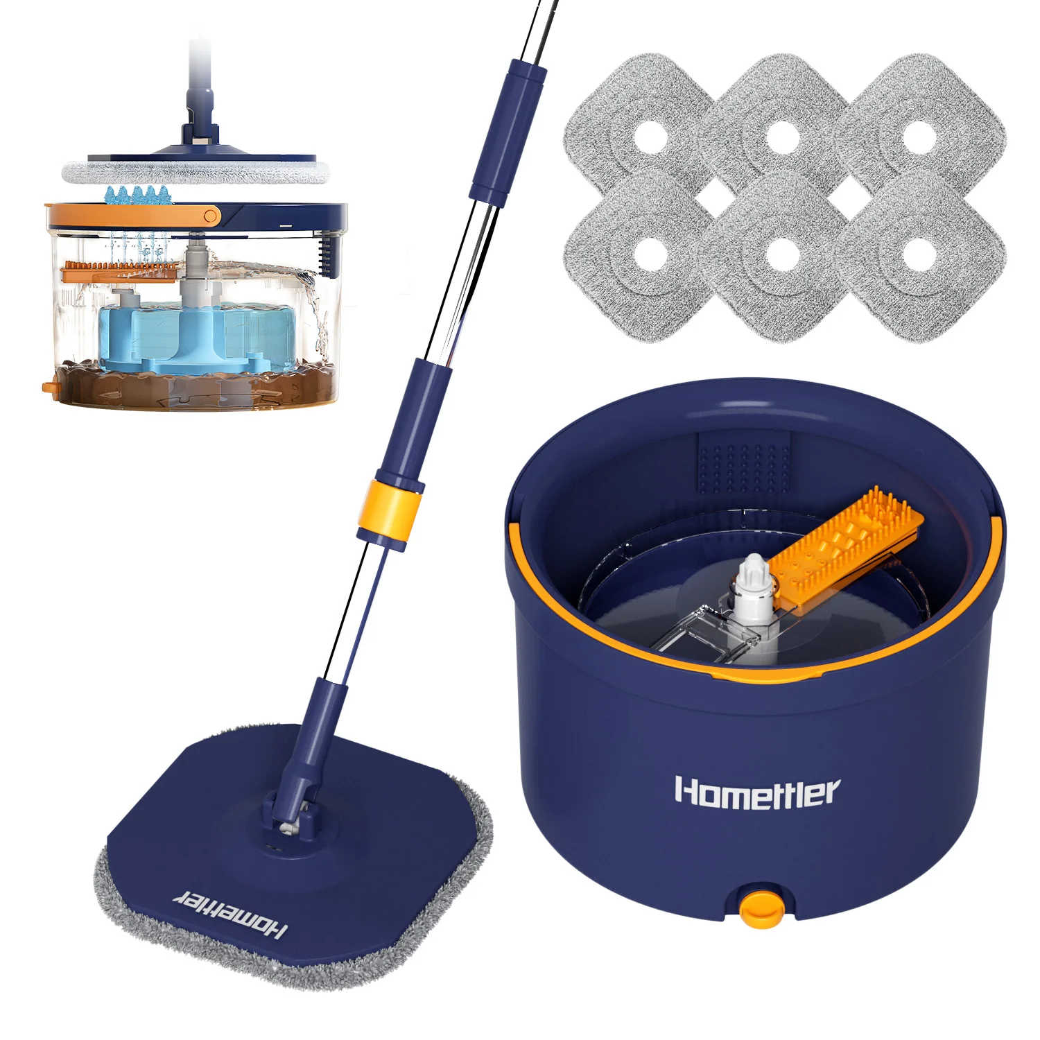 HOMELLTER spin mop bucket set with 360 rotating clean  and dirty separation  bucket household product cleaning tool