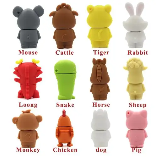 Cartoon Tiger Usb Flash Drive Disk Animal Dog Rabbit Horse Monkey Memory Stick Mouse Pendrive Pig Cattle Pen drive 8GB   Dragon