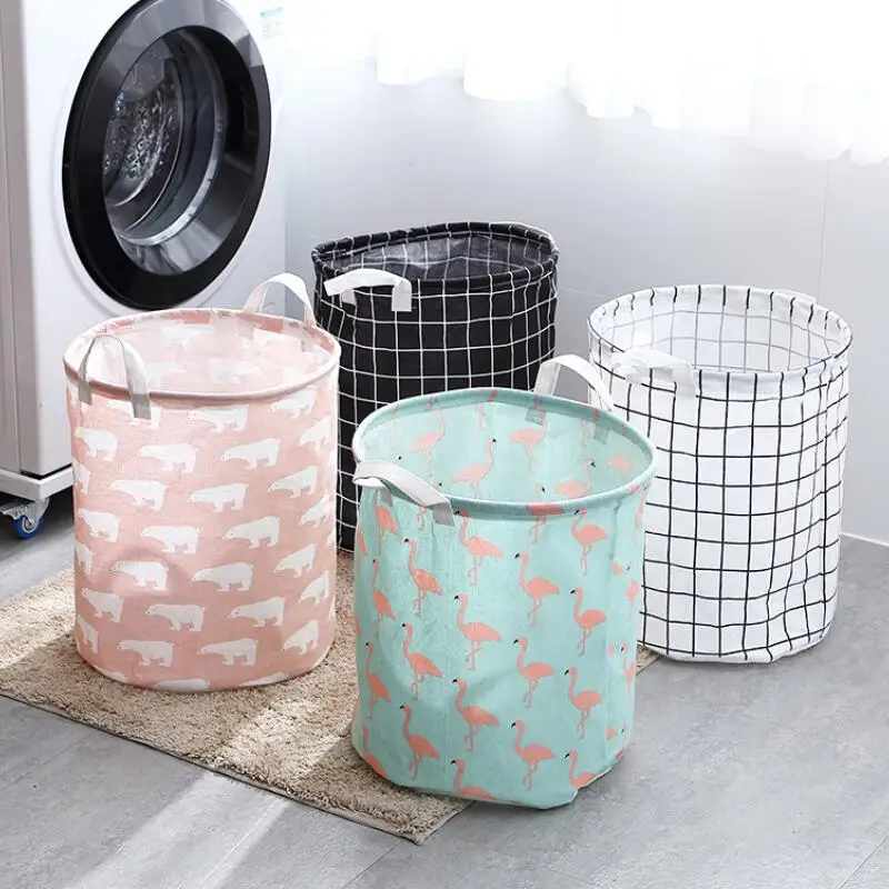 Collapsible Simple Waterproof and Colorful Linen Fabric Laundry Basket Household Storage Bag