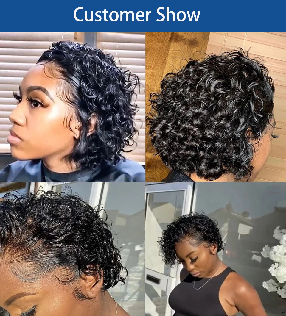 180% Плотность короткий кудрявый парик вырез Фея натуральные черные человеческие волосы 13x4 парик с отбеленным узлом для женщин