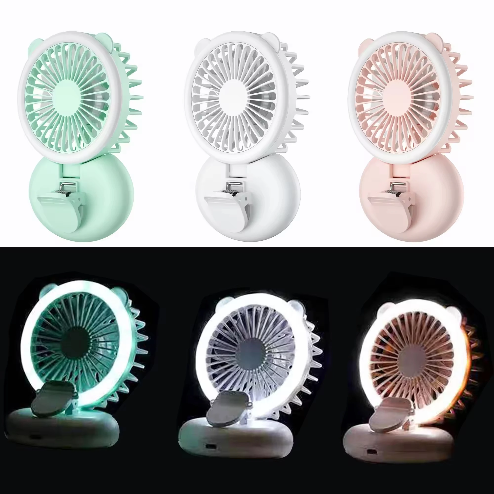 Mini Fan Foldable Fill Light USB Charging LED Clip Hanging Neck Fan Mobile Phone Photo Lamp for Desktop