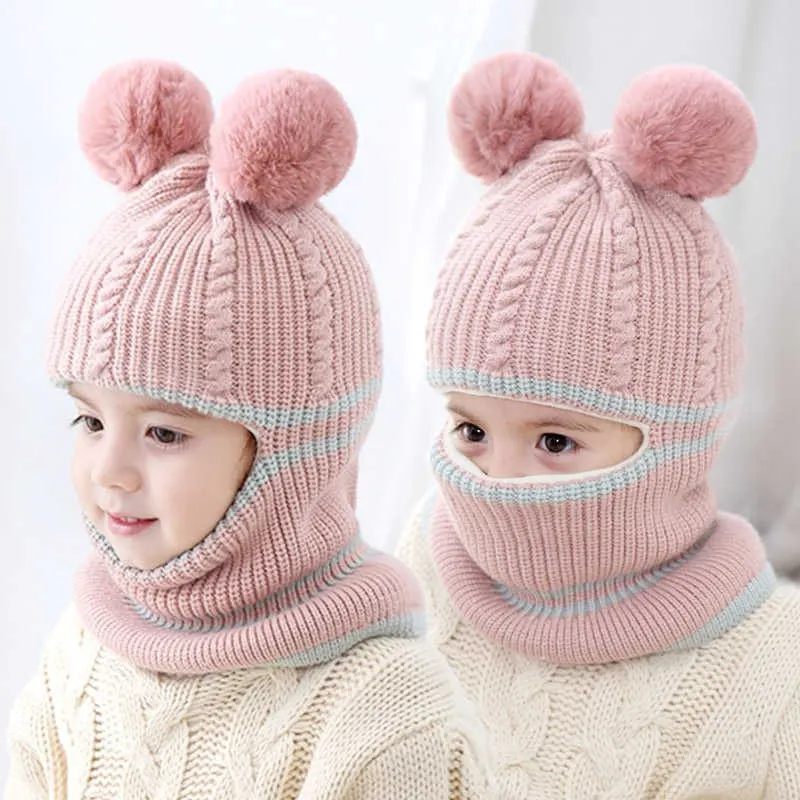 Kids Winter Hats Ears Girls Boys Children Warm Caps Scarf Set Baby Bonnet Enfant Knitted Cute Hat for Girl Boy