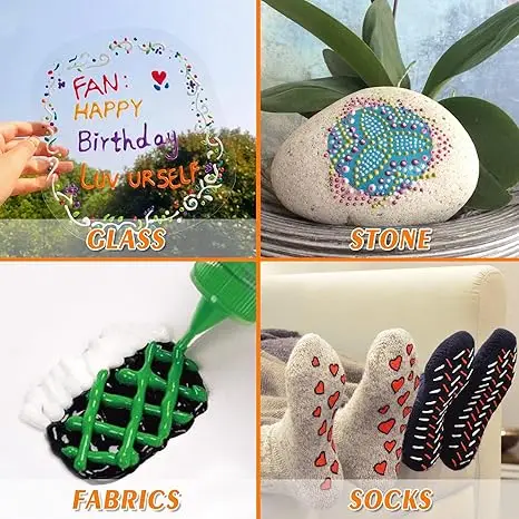 Non-Toxic and Permanent 3D DIY Fabric Art Paints 24 Colors 10ML Set for Clothes Canvas T-Shirts Jeans Bags