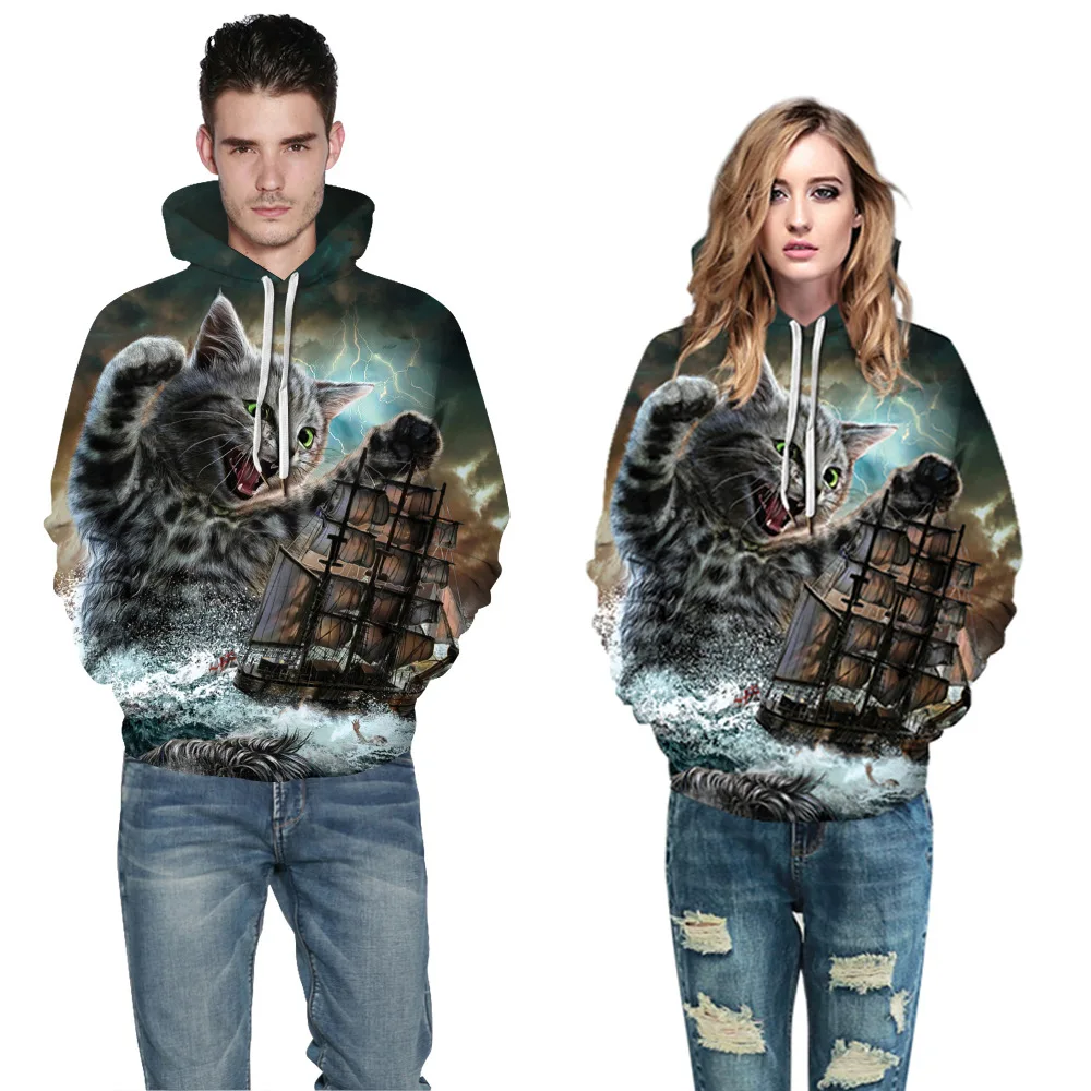 Fashion Casual Hooded Sweater Manufacturer Men Sweater With Hood Digital Printing Couple Hooded
