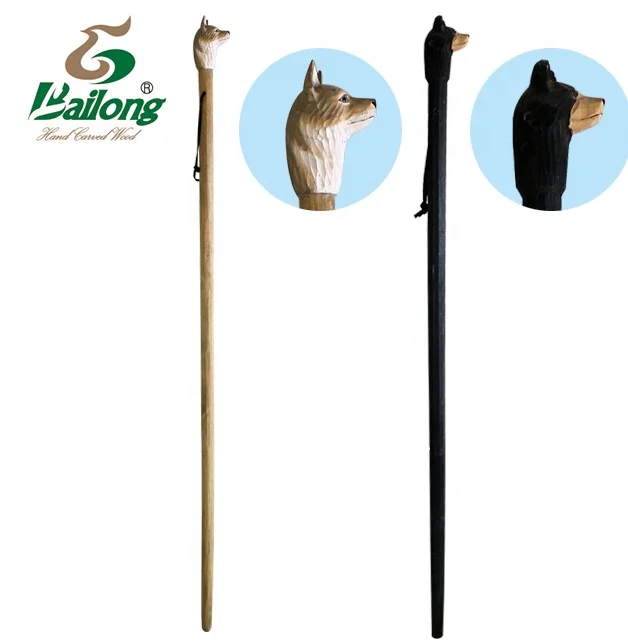 Outdoor wood carving animal wooden walking stick with display