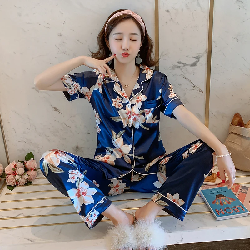 custom korean pajamas sets women satin nightwear
