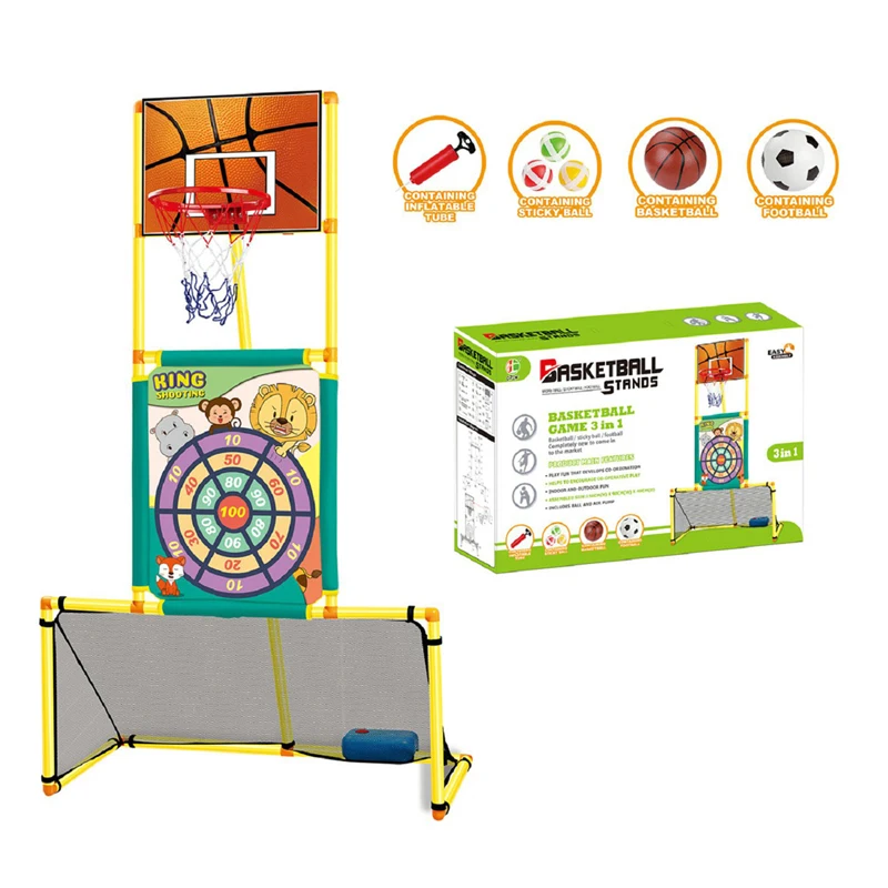 Outdoor Sport Game For Children Football Goal Basketball Stand And Stickball Board 3 In 1 Sport Toy