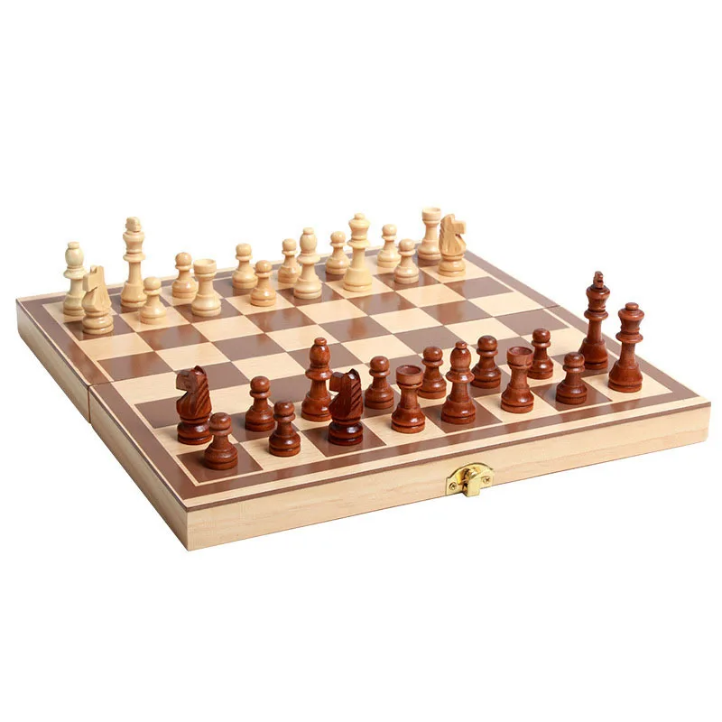 Folding Bamboo Box Travel Mini Chess Board Pieces Wooden Chess Set Board Chess Games