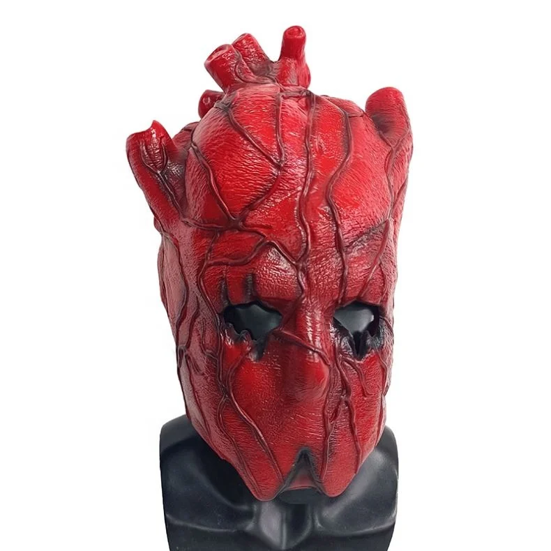 Anime Dorohedoro Shin Heart Red Mask Cosplay Costume Scary Bloody Latex Helmet Fancy Adult Unisex Halloween Funny Crazy Prop