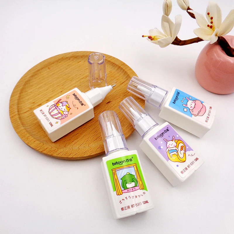 12ML Portable Correction Liquid Pen Cute Student Stationery in White Made of Plastic