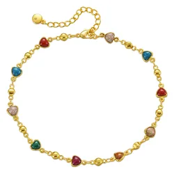 Newest Rainbow Color Heart Anklet Women 18k Gold Plated Enamel Heart Ankle Bracelet Foot Chain