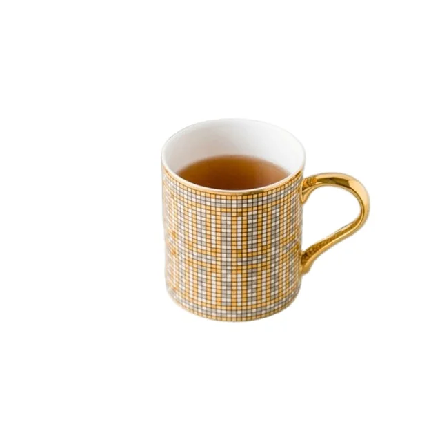Nordic style light Luxury mug, Mosaic color stripe ceramic cups, porcelain tea couple mug for gifts