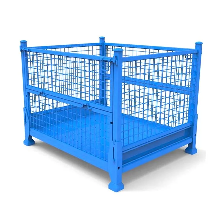 Industrial foldable storage heavy duty wire mesh container storage pallet cages