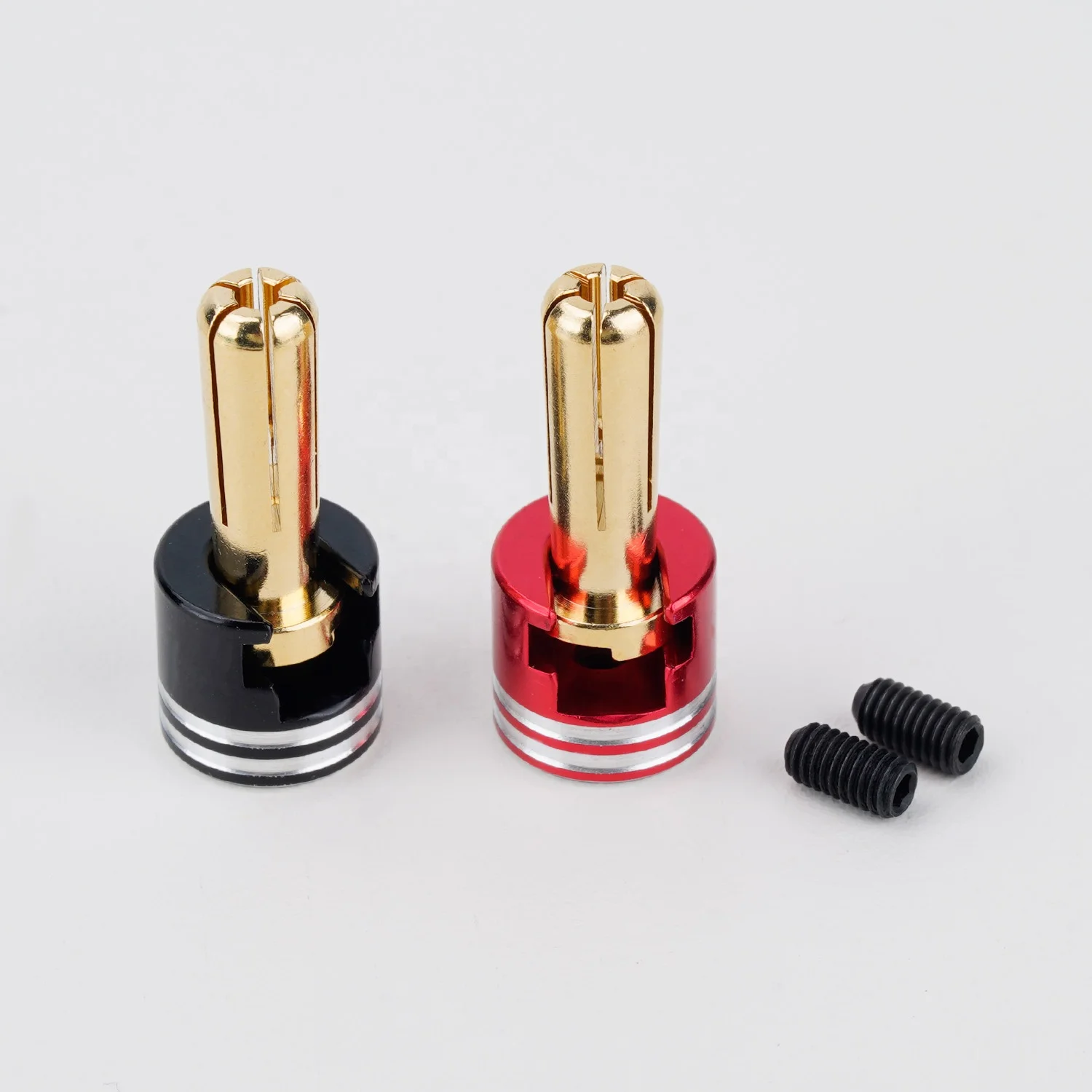 2PCS Heatsink Bullet Plug Grips with 5mm Bullets (Black/Red) for 1/10 Scale Off road Buggy Monster Truck RC Dift Cars