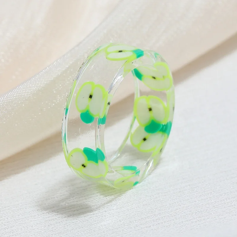 Amazon Hot Sale Korean Style Cheap Price Simple Rings Fashion Summer Cute Girl Acrylic Resin Fruit Ring