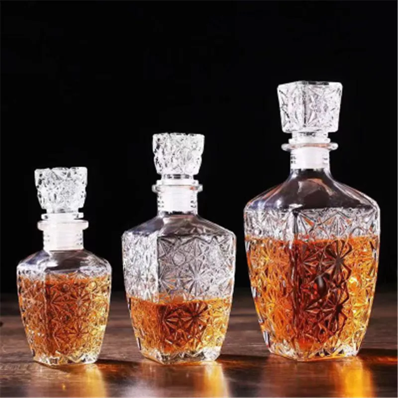 250ml 500ml 800ml Square Empty Liquor Wine Glass Bottle for Whiskey Brandy Rum