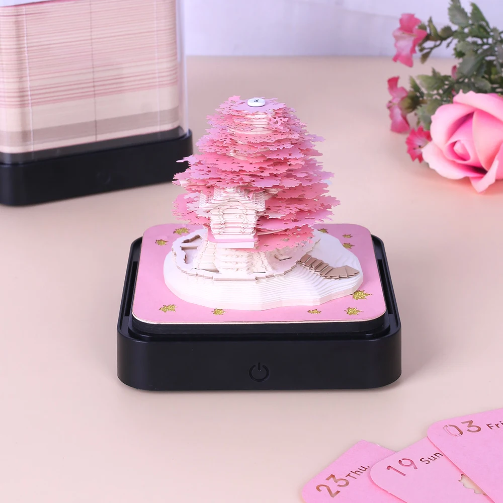 Best Selling Online Green Tree House Castle 3D Memo Pad Desk Decor Paper Arts 2024 Calender Crafts For New Year Gifts