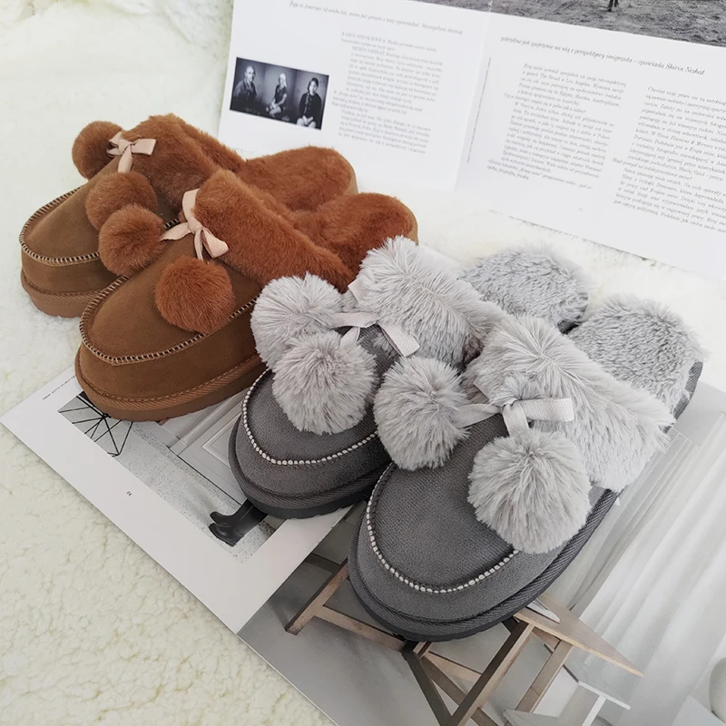 2022 New autumn and winter warm thick sole silent home non-slip slippers for women