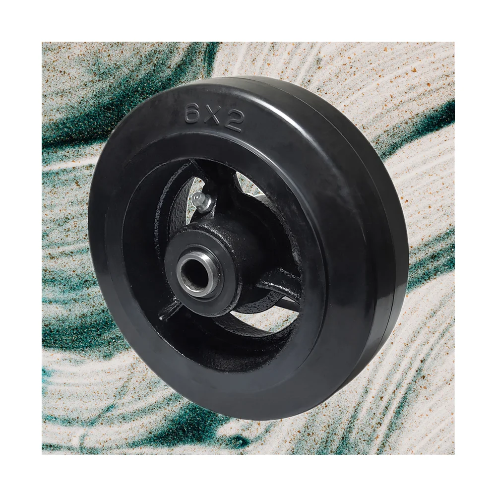 SQ Castor 4 5 6 8 10 12 inch Wheels Black Moldon Rubber Cast Iron Wheel For Mobile Platform Truck Trolley