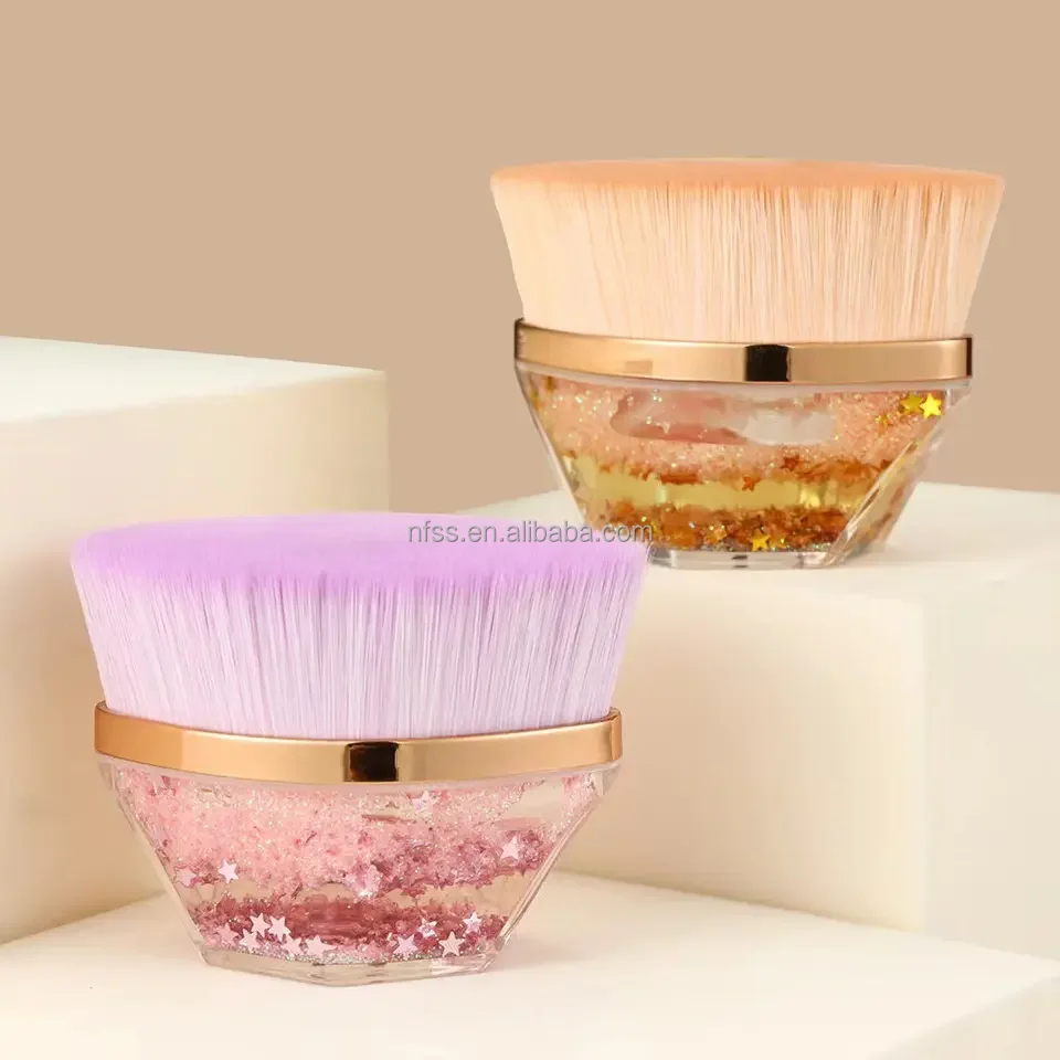  High Quality Synthetic Hair Rhinestone Flat Top Foundation Cosmetic Brush Durable Glitter Floating Hexagon Kabuki Makeup Brush
