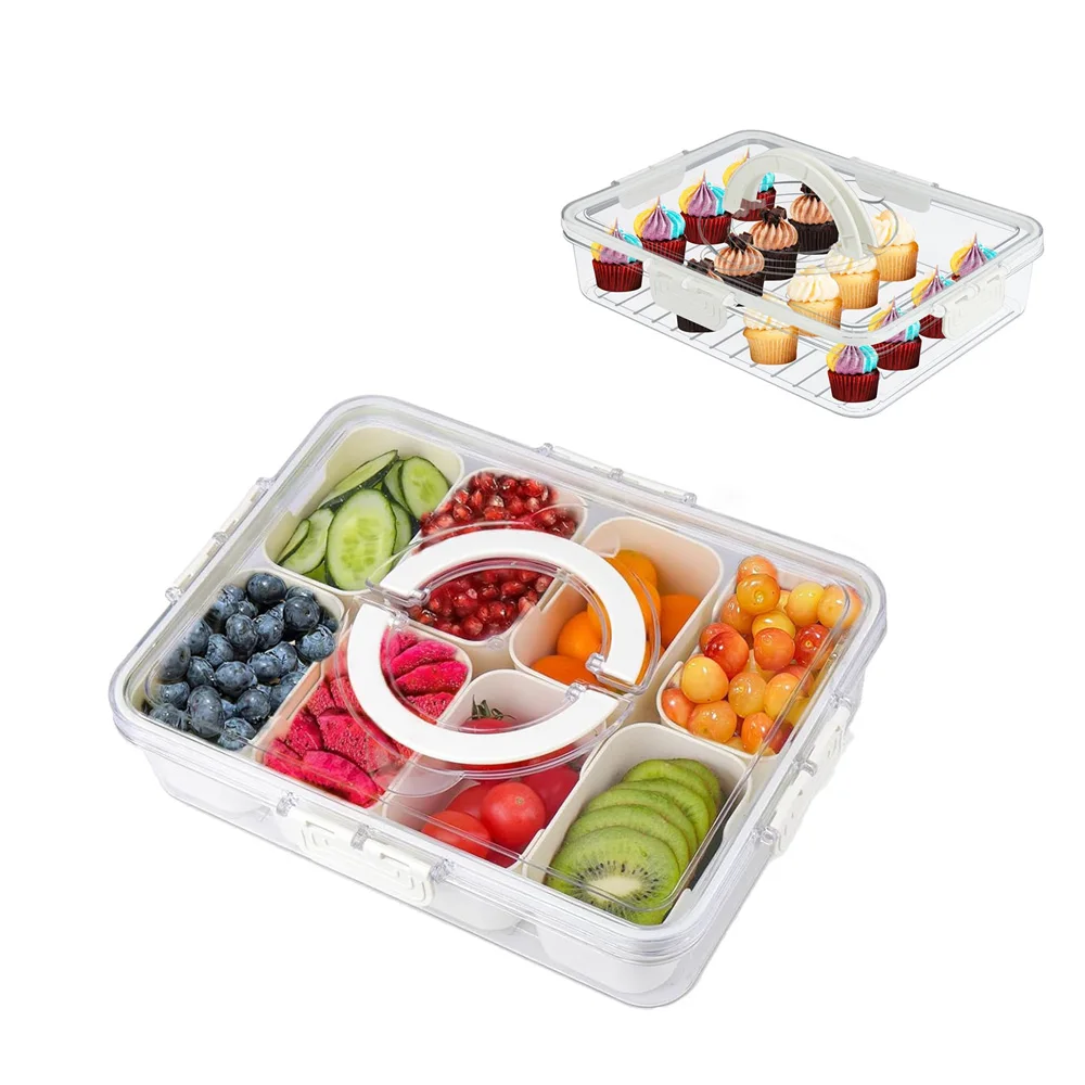 Rayshine Fridge Organizer Bins Divided Snackle Box container With Lid And Handle
