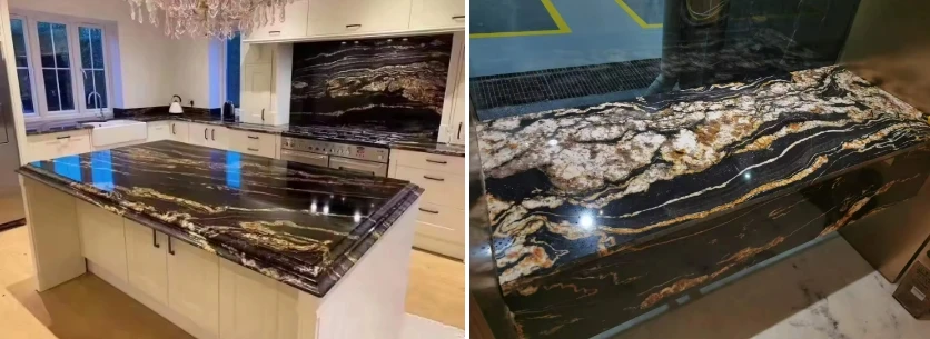 Мраморная полированная черная плитка из оникса Современная дизайнерская кальцитовая столешница и большая плита для отточенной поверхности отеля виллы
