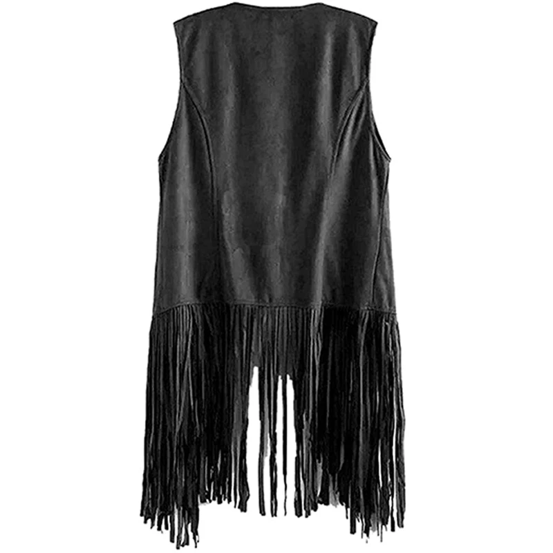 Женский жилет с бахромой из искусственной замши, Открытый спереди, без рукавов, уличная одежда, жилет, кардиган