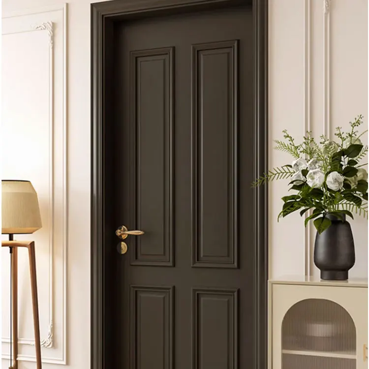Interior black solid wood door wood molding factory price simple design for office interior