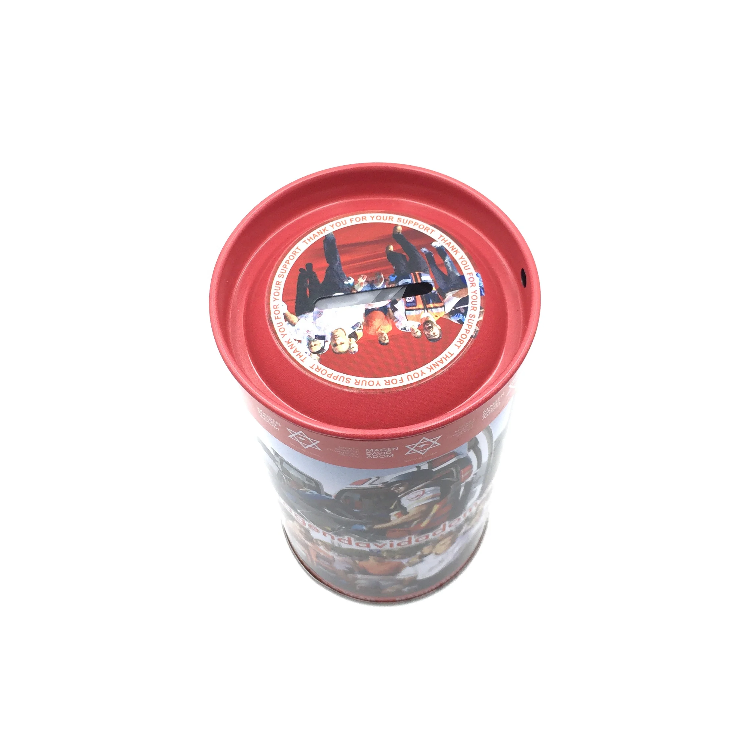 OEM round tin coin bank metal tin money box custom logo peggy bank