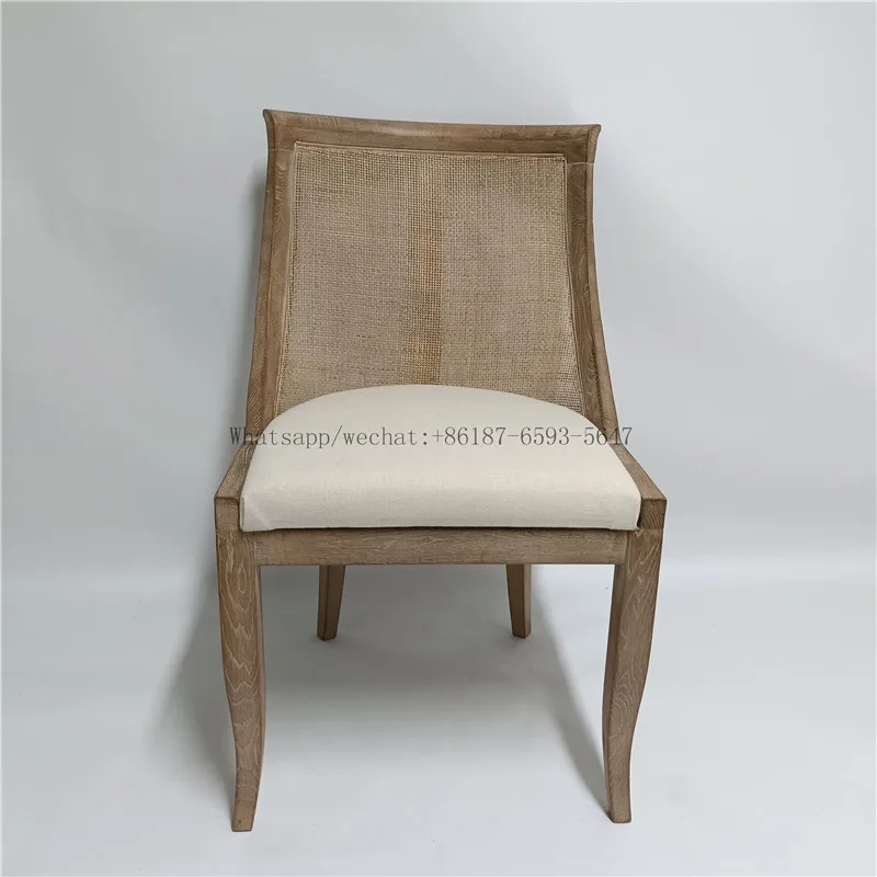 French provincial style oak wing back rattan dining chair